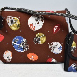 Football Teams College Brown Purse Helmet Bling w/ Single Strap + Cellphone Case